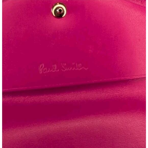 Paul Smith Pink Envelope Wallet Gold Heart Clasp Stripe Lining 7.5" x 4" - Picture 8 of 9